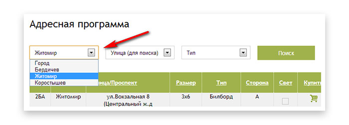 Выбор города